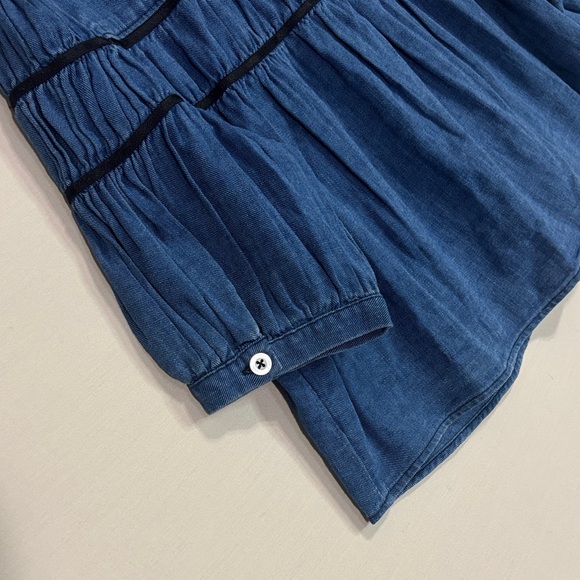 Maeve Anthropologie Denim Button Front Blouse Cropped Top Size M - Picture 4 of 6